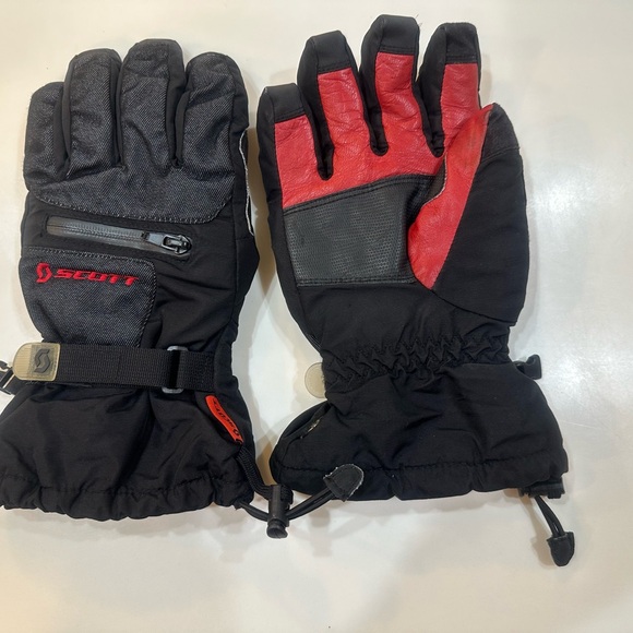Gore Tex Scott Black and Red Winter Gloves Ski Snowboard Zip Adjustable SZ Large - Picture 1 of 11